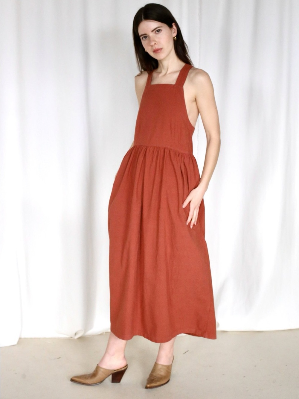 LACAUSA Rust-Tone Sleeveless Square-Neck Maxi Dress